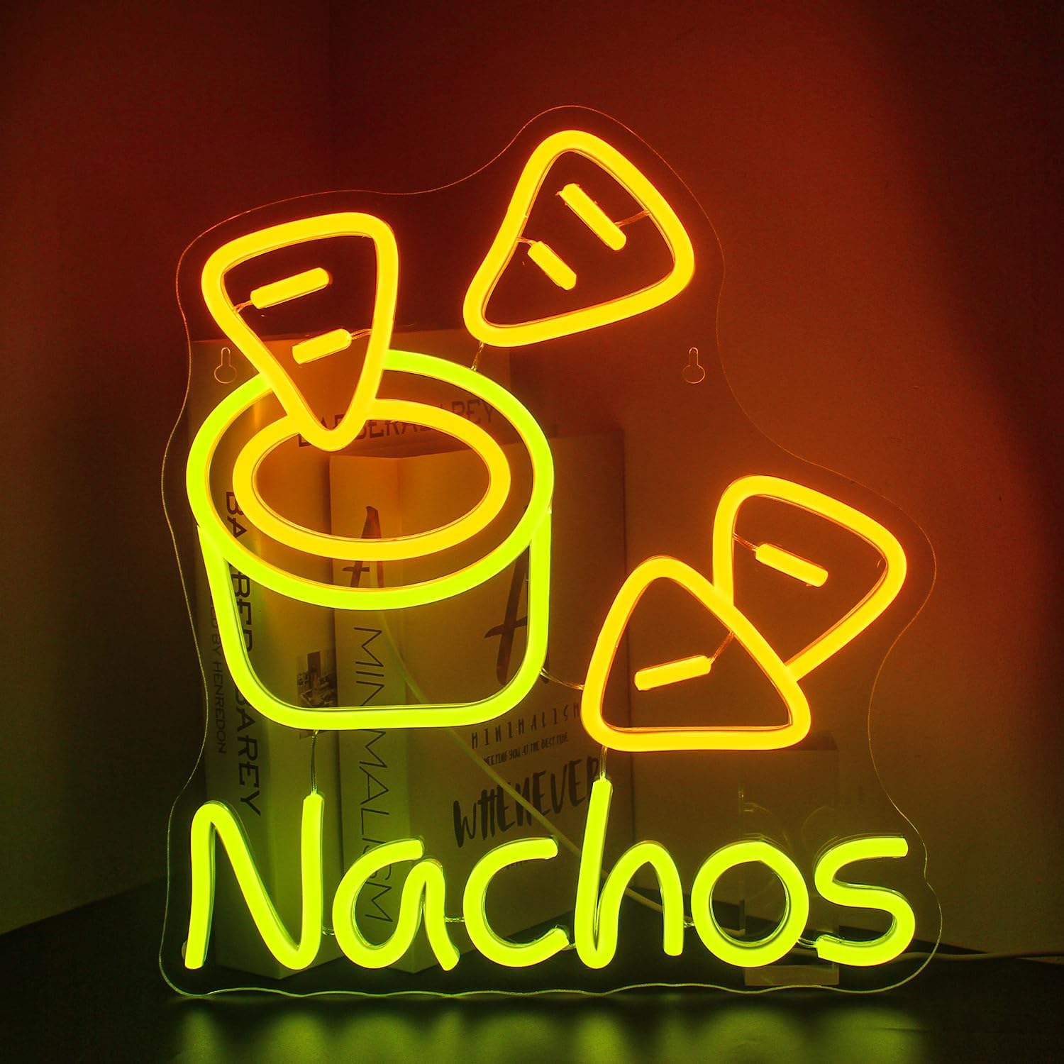 Food Snacks Game - ป้ายไฟนีออนสีเหลืองนาโชส LED ปรับความสว่างได้ ไฟกลางคืน USB สำหรับห้องเล่นเกม