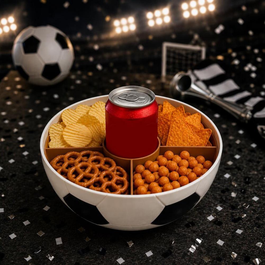 Food Snacks Game - ชามใส่ขนมเกรดอาหาร ชามใส่ขนมรูปฟุตบอล 5 ช่อง พร้อมถาดใส่อาหาร ที่วางแก้ว