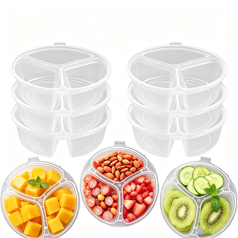 Food Prep Snacks - กล่องใส่ขนม 3 ช่อง พร้อมฝาปิดกันรั่วซึม สำหรับปิกนิก บรรจุซอส