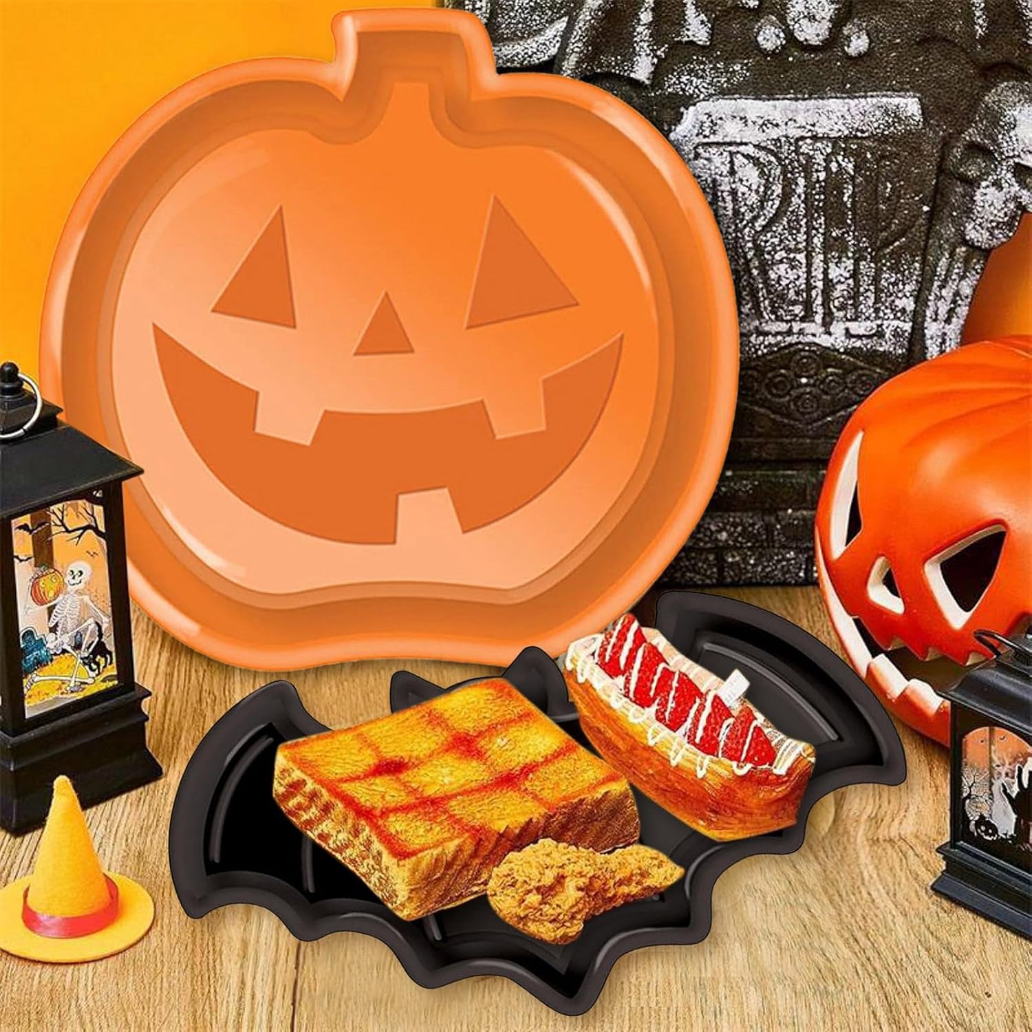 ชุดจานฮาโลวีนแบบใช้ซ้ำได้ ลายฟ - Food Snacks Candy บทวิจารณ์และราคา